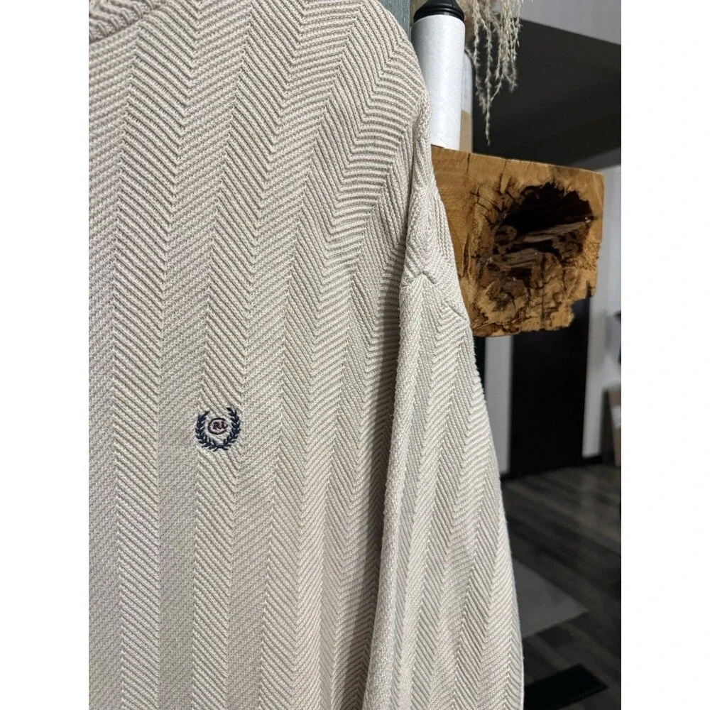 Chaps Ralph Lauren Sweater L Cream Hand Framed Herringbone Cotton Knit Heritage